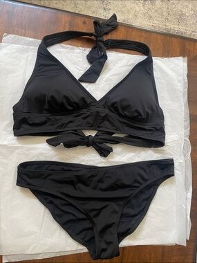 Anne Cole Black Halter Tie Bikini Set